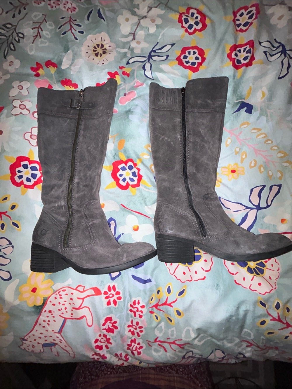 Born Taupe Gray Suede Knee-High Block Heel Boots